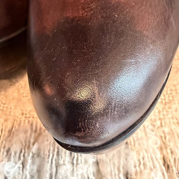 BED STU Bruges Teak Rustic Brown Leather Bootie Boots Slouch Wooden Wedge Sz 8.5 - Picture 4 of 16